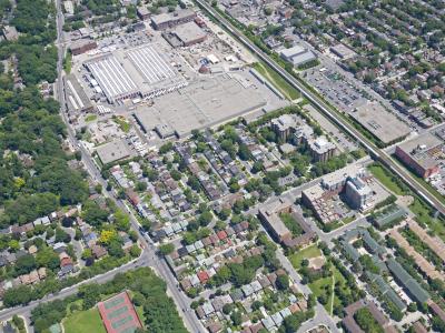 aerial view of neighborhood near distribution center