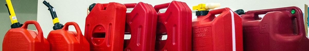 This is a line up of various certified Portable Fuel Containers.